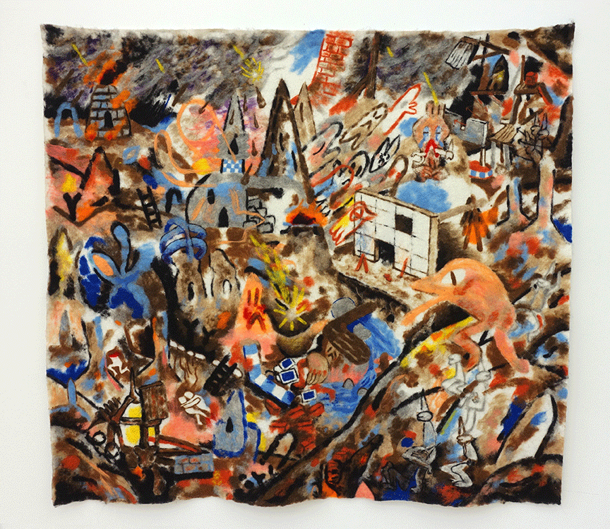 Ein bunt bemalener Teppich des Künstlers James Beatham