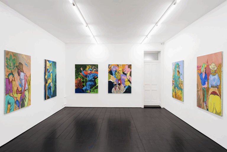 Das Bild zeigt die Ausstellungsansicht von Archie Rands "Sons" in der CFA Galerie.